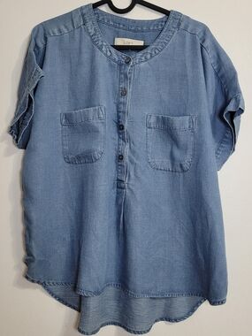 LOFT Petites Short Sleeve Button-Front Denim Popover Top Size Medium Petite BNWT